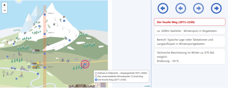Eine interaktive Grafik gibt einen Überblick über die vergangene und künftige Schneesituation in Österreich